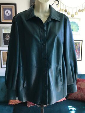 CHICO'S size 1 / M Rich Green Snap Front Faux Leather Jacket with Pockets